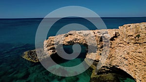 Aerial view of The Love bridge in the Mediterranean waters in Ayia Napa, Cyprus