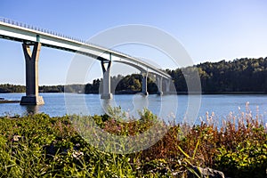 Aerial view of Lovo bridge, in Kasnas, L v road bridge in Kimito n, Kemionsaari, Uusimaa, Finland in a summer sunny day