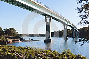 Aerial view of Lovo bridge, in Kasnas, L v road bridge in Kimito n, Kemionsaari, Uusimaa, Finland in a summer sunny day