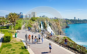 Aerial view of Lower Duden waterfall in Antalya, Turkey.