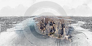 Aerial view of lower Manhattan New York City