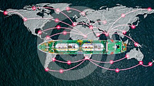 Aerial view LPG tanker ship, Global business liquefied petroleum gas form refinery petrochemical industry, Oversea commercial photo