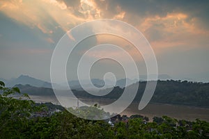 Aerial view of Luang Prabang at sunset