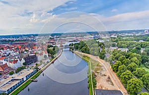 Aerial view of Lubeck from drone, Germany