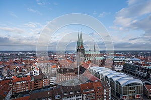 Aerial view of Lubeck with St. Mary Church Marienkirche - Lubeck, Germany