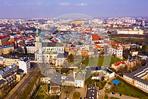 Aerial view of Lublin with Dominican monastery and Archcathedral