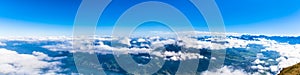 Aerial view of Lucerne lake and the Alps from top of Rigi mountain