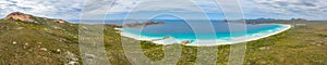 Aerial view of Lucky bay near Esperance viewed during a cloudy day, Australia