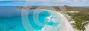 Aerial view of Lucky bay near Esperance viewed during a cloudy day, Australia