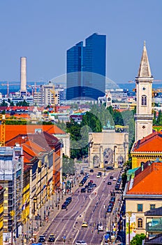 Aerial view of ludwigstrasse in munich with famous siegestor gate and saint ludwig church....IMAGE