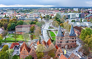 Aerial view of Luebeck, Germany, Europe, Europe