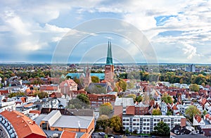 Aerial view of Luebeck, Germany, Europe, Europe