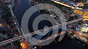 Aerial view Luis I Bridge in Porto