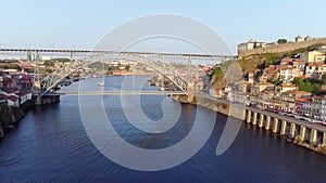 Aerial view Luis I Bridge in Porto