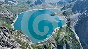 Aerial view of Lunersee lake in Vorarlberg, Austria