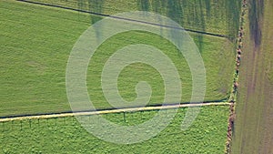 Aerial View of Lush Farmland Divided by Natural Borders