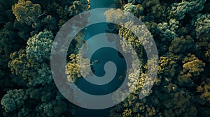 Aerial View of Lush Forests Overhead at Twilight