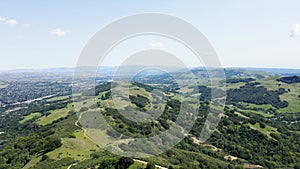 Aerial view of Lush Green Mountains at Las Trampas Regional Wilderness Park Fly Forward