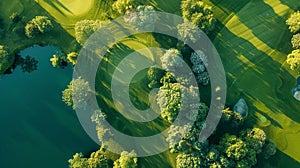 Aerial view of lush greenery on an empty golf course