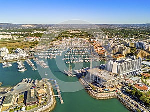 Aerial view of luxurious and touristic Vilamoura, Algarve, Portugal