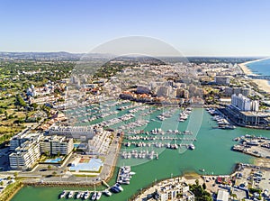 Aerial view of luxurious and touristic Vilamoura, Algarve, Portugal