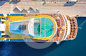 Aerial view of luxury cruise liner. Top view