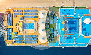 Aerial view of luxury cruise liner. Top view