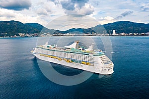 Aerial view of luxury cruise ship stop in Phuket Thailand