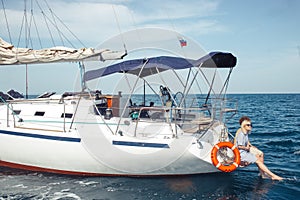 The aerial view a luxury motor boat