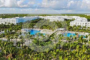 Aerial view of a luxury resort located by the sea