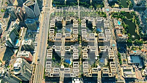 Aerial view of luxury square condominiums in Dubai, UAE