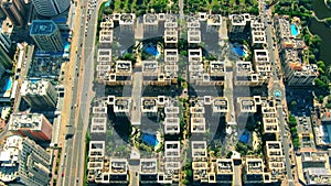 Aerial view of luxury square condominiums in Dubai, UAE