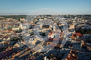 Aerial view of Lviv with Bernardine Church and Monastery - Lviv, Ukraine