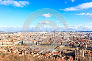 Aerial view of Lyon old town, France