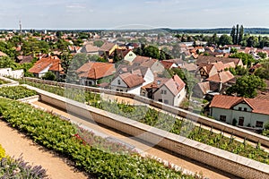 Aerial view of Lysa nad Labem town from monastery terraces, Czech Republ