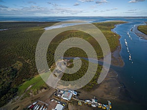 Aerial view of Lysterfield lake and forest. Melbourne, Australia