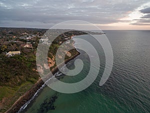 Aerial view of Lysterfield lake and forest. Melbourne, Australia