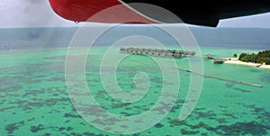 Aerial view of Maafushivaru atoll from seaplane, Maldives