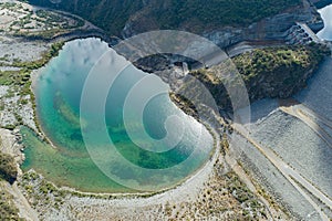 Aerial view Machacura Dam in Region Maule, Chile