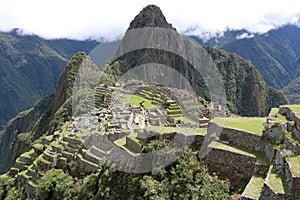 Aerial view of Machu Picchu, an Incan citadel set in the Andes Mountains in Peru