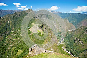 Aerial view of Machu Picchu from the top of Huayna Picchu