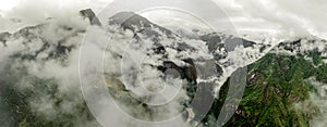 Aerial view of Machupicchu with clouds