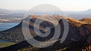 Aerial view of the Magliesberg Mountains and Hartbeespoort Dam