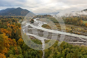 Aerial View of the Magnificent Nooksack River Valley During the Autumn Season.