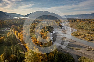 Aerial View of the Magnificent Nooksack River Valley During the Autumn Season.