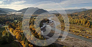 Aerial View of the Magnificent Nooksack River Valley During the Autumn Season.