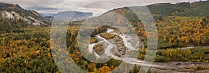 Aerial View of the Magnificent Nooksack River Valley During the Autumn Season.