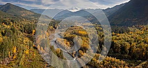 Aerial View of the Magnificent Nooksack River Valley During the Autumn Season.