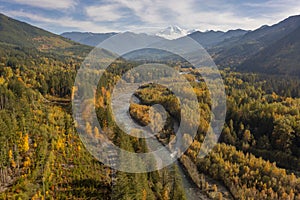 Aerial View of the Magnificent Nooksack River Valley During the Autumn Season.