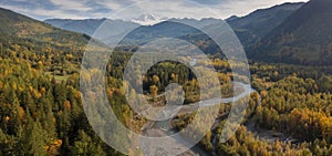 Aerial View of the Magnificent Nooksack River Valley During the Autumn Season.